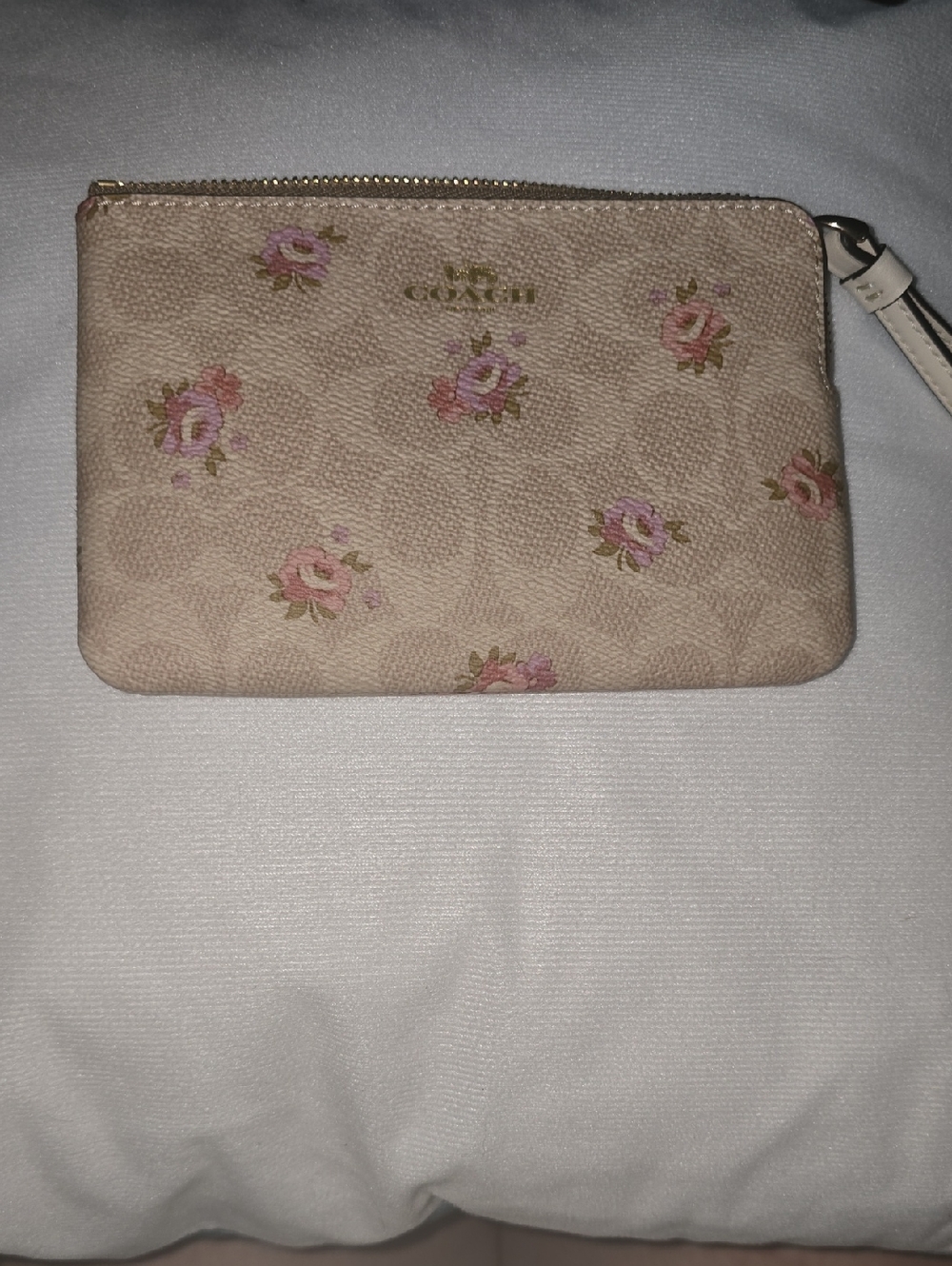 New Coach Cream & Pink Floral Wristlet